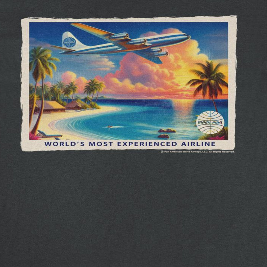 Pan Am Vintage Beach Plane Scene Black T-Shirt