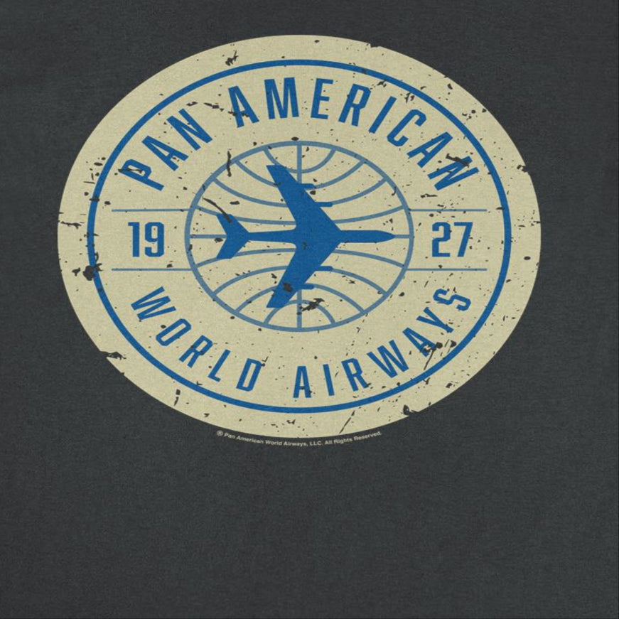 Pan Am 1927 World Airways Plane Badge Logo Black T-Shirt