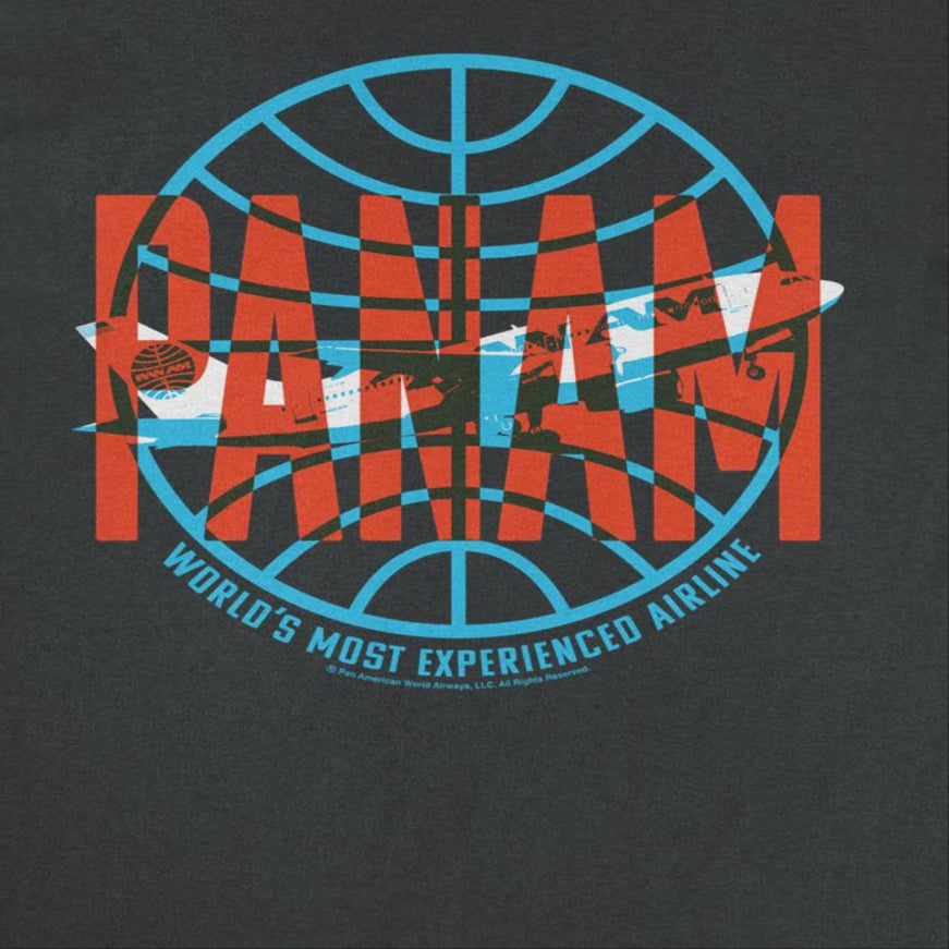 Pan Am Red Text Worlds Most Experienced Airline Black T-Shirt