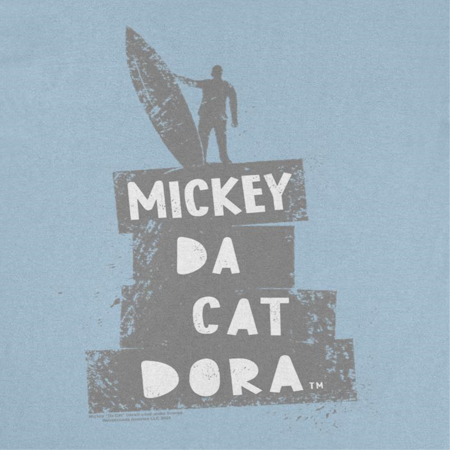 Mickey Da Cat Dora Surf Silhouette Retro Surfer Miki Light Blue T-Shirt