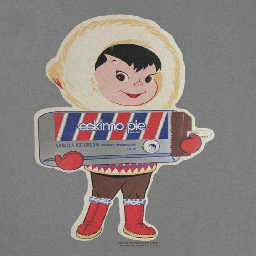 Eskimo Pie Character Holding Large Ice Cream Charcoal T-Shirt