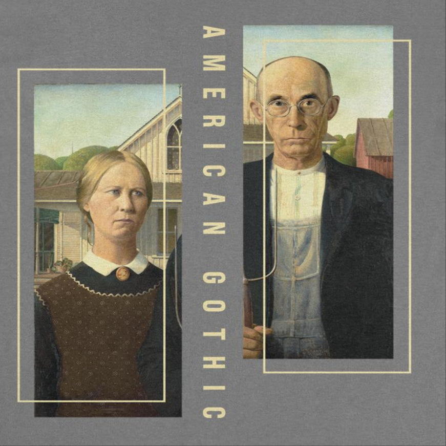Classic Paintings American Gothic Grant Wood Charcoal T-Shirt
