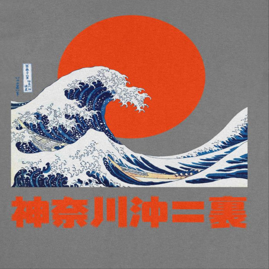 Classic Paintings Graphic Wave Hokusai Charcoal T-Shirt