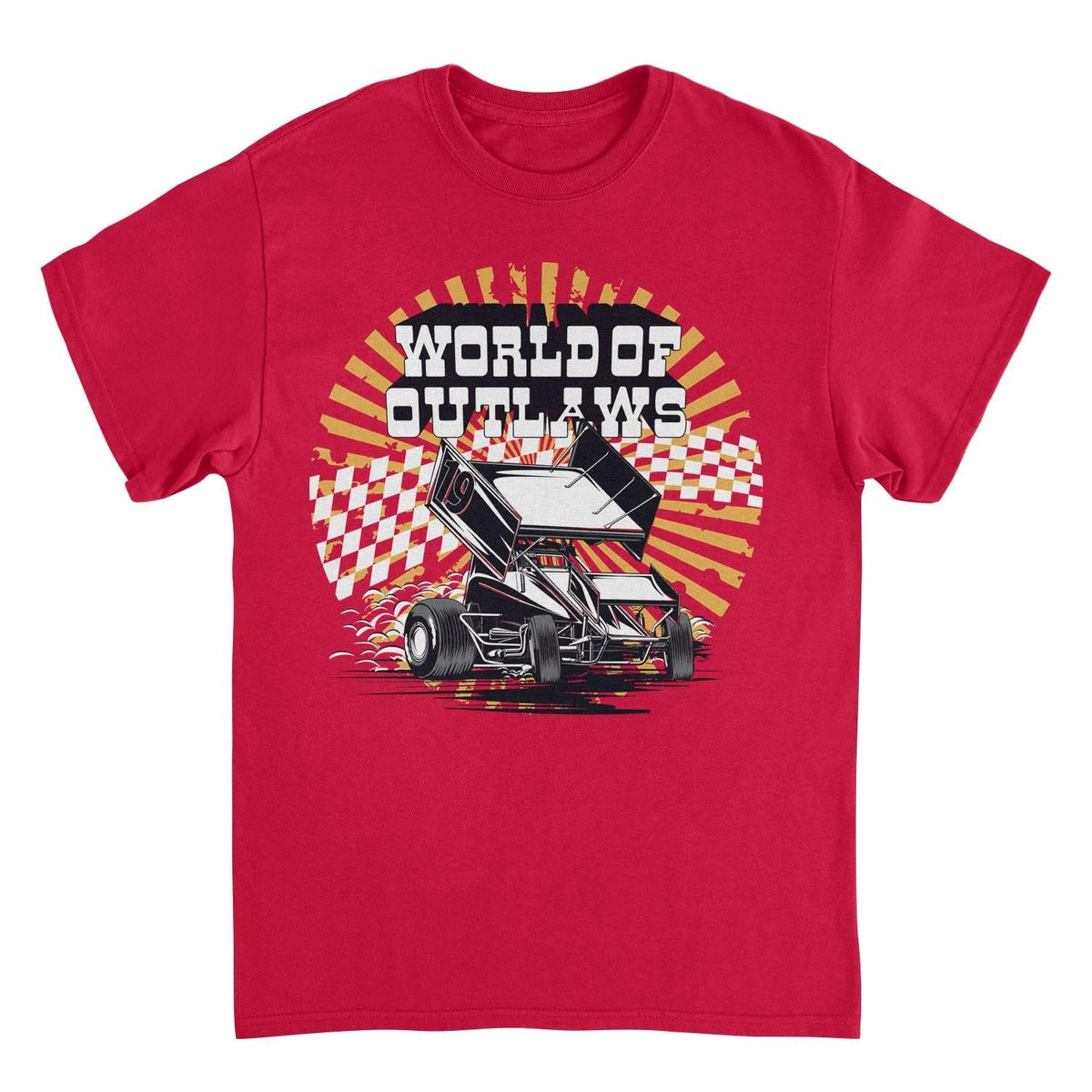 World of Outlaws Yellow Starburst Red T-Shirt