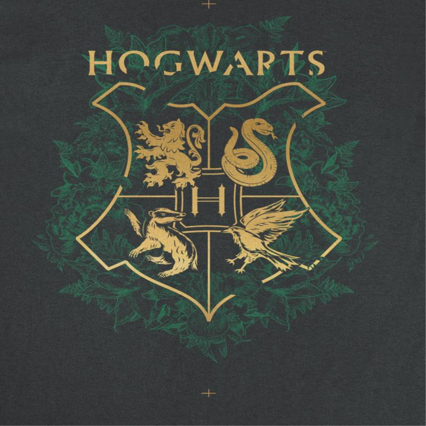 Harry Potter Four Houses Mascot Emblem Black T-Shirt