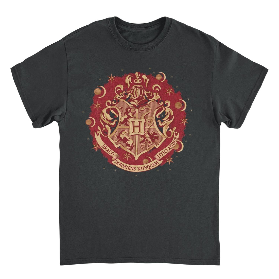Harry Potter Hogwarts Christmas Badge Black T-Shirt
