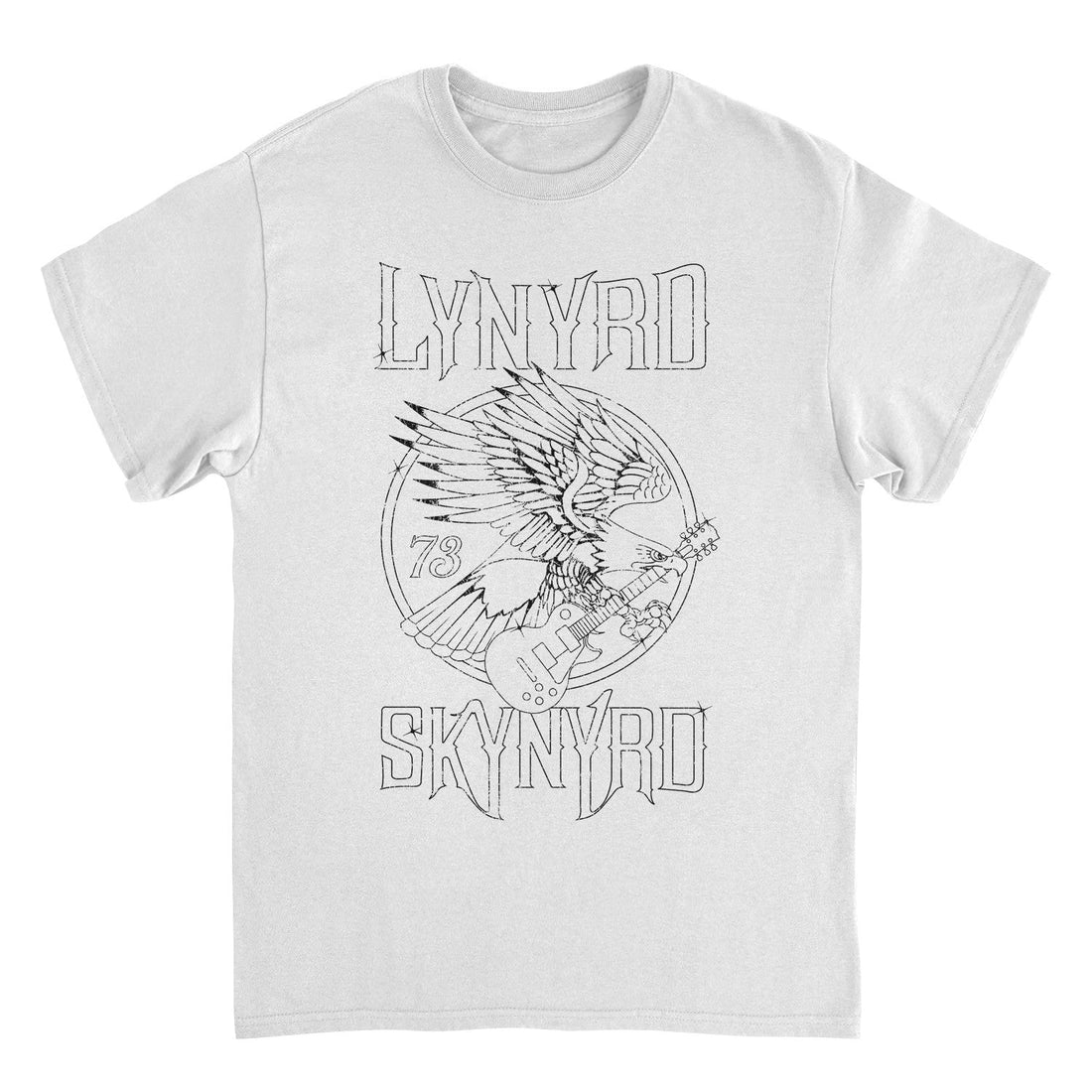 White t-shirt with black graphic design featuring &