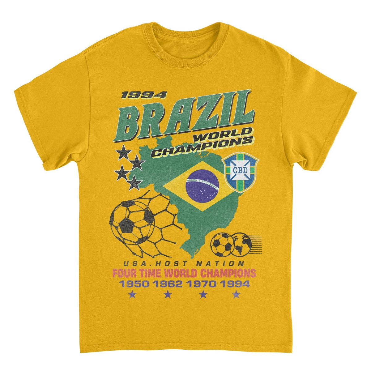 Toffs Retro Soccer Futbol Brazil World Gold T-Shirt