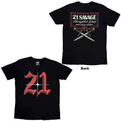 21 SAVAGE Attractive T-Shirt, Death Before Dishonor Daggers