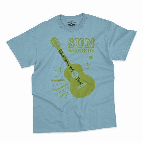 SUN RECORDS Superb T-Shirt, Halftone Guitar Blue