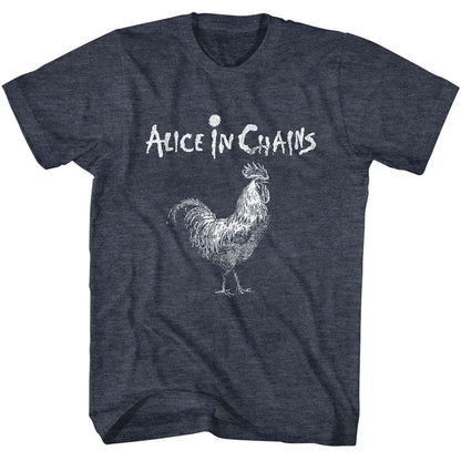 Alice In Chains band t-shirt featuring a graphic of a rooster on a heather gray background.