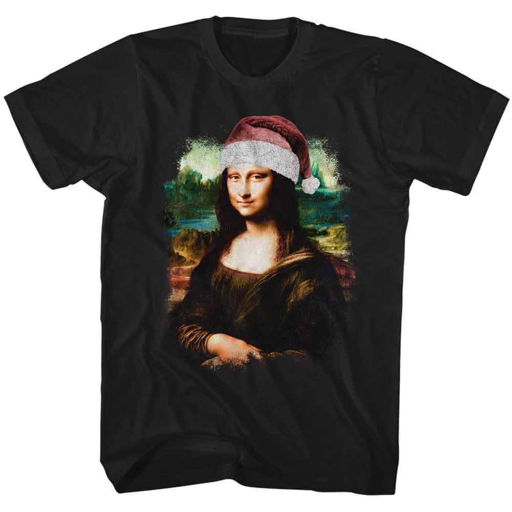 ART GALLERY Eye-Catching T-Shirt, MONA LISA IN SANTA HAT