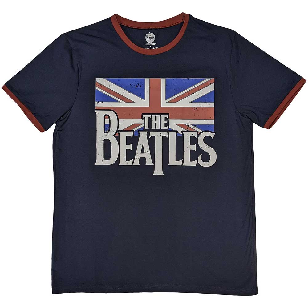 THE BEATLES Attractive T-shirt, Drop T Logo &amp; Vintage Flag