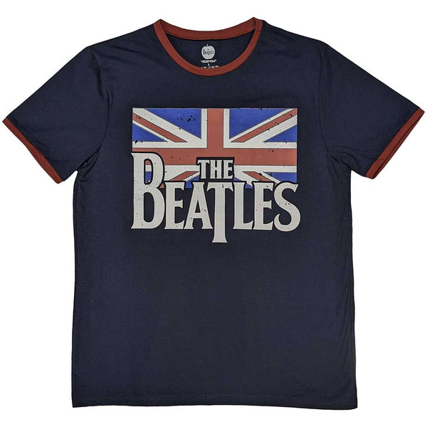 THE BEATLES Attractive T-shirt, Drop T Logo & Vintage Flag