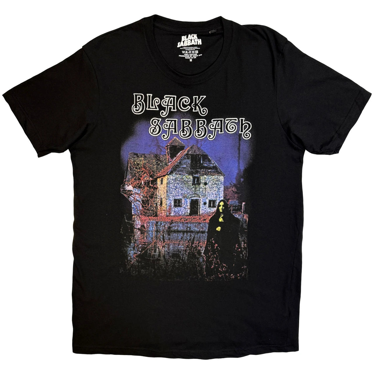Black Sabbath t-shirt with a graphic design on a white background