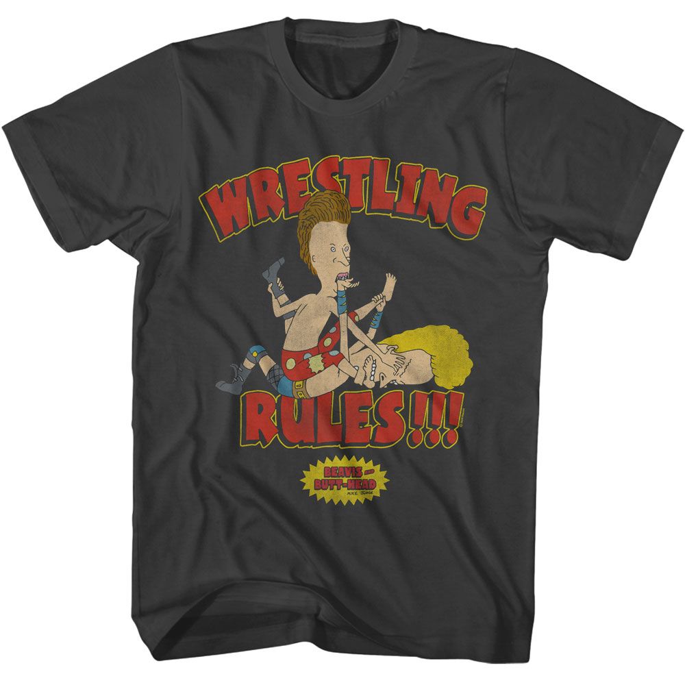 BEAVIS AND BUTT-HEAD Eye-Catching T-Shirt, WRESTLING RULES