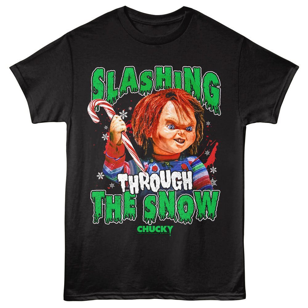 CHUCKY Eye-Catching T-Shirt, SLASHING THROUGH THE SNOW