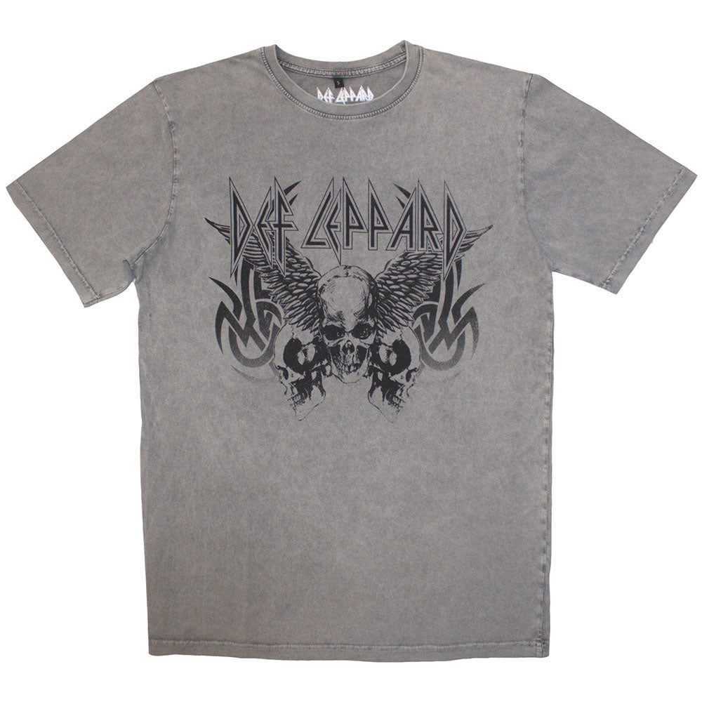 DEF LEPPARD Stone Wash T-Shirt, Tribal Skull