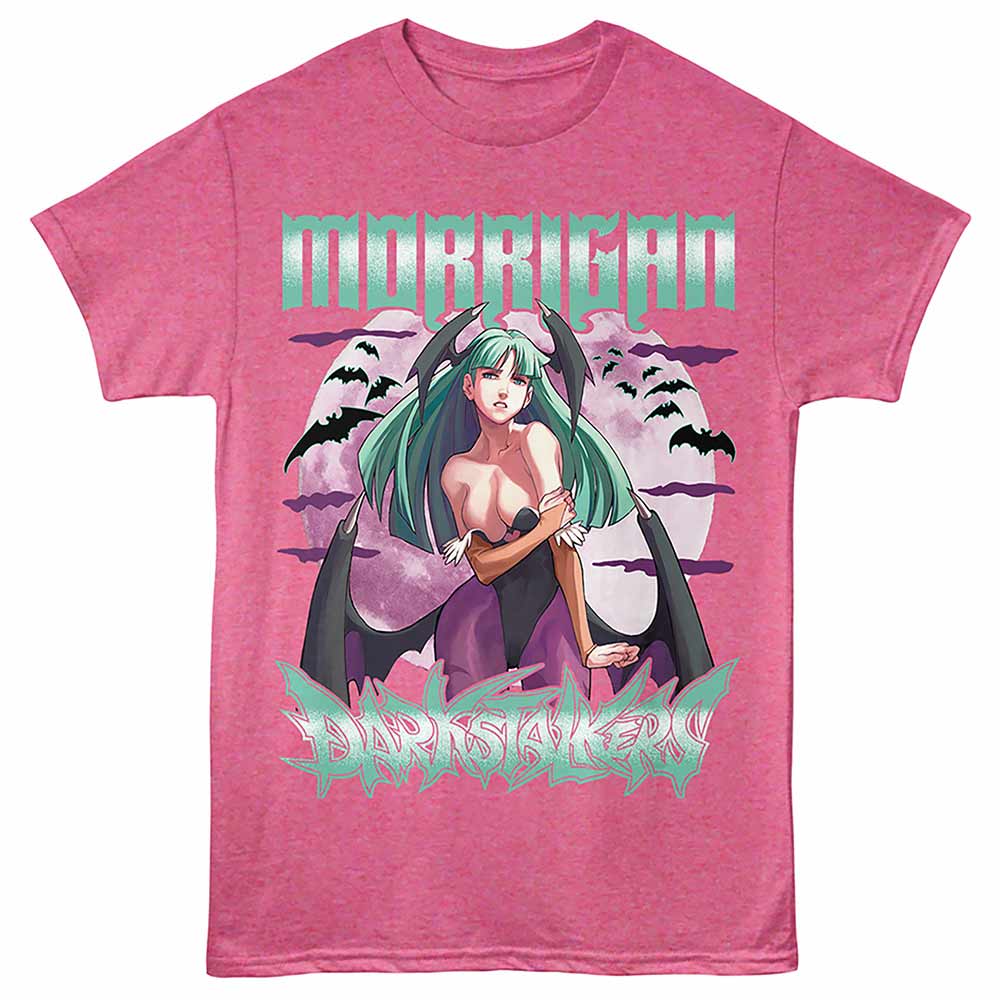 DARKSTALKERS Eye-Catching T-Shirt, MORRIGAN ON PINK