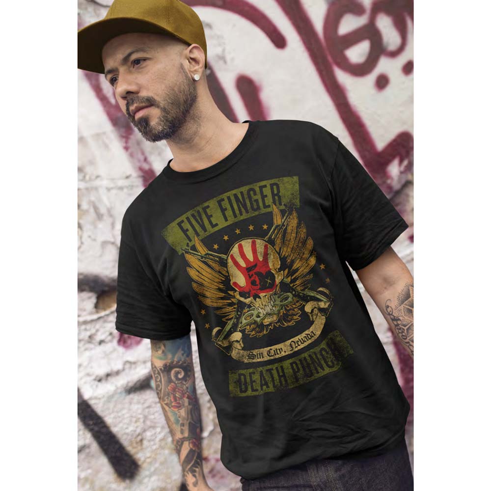 FIVE FINGER DEATH PUNCH Eye-Catching T-Shirt, Winged Skull