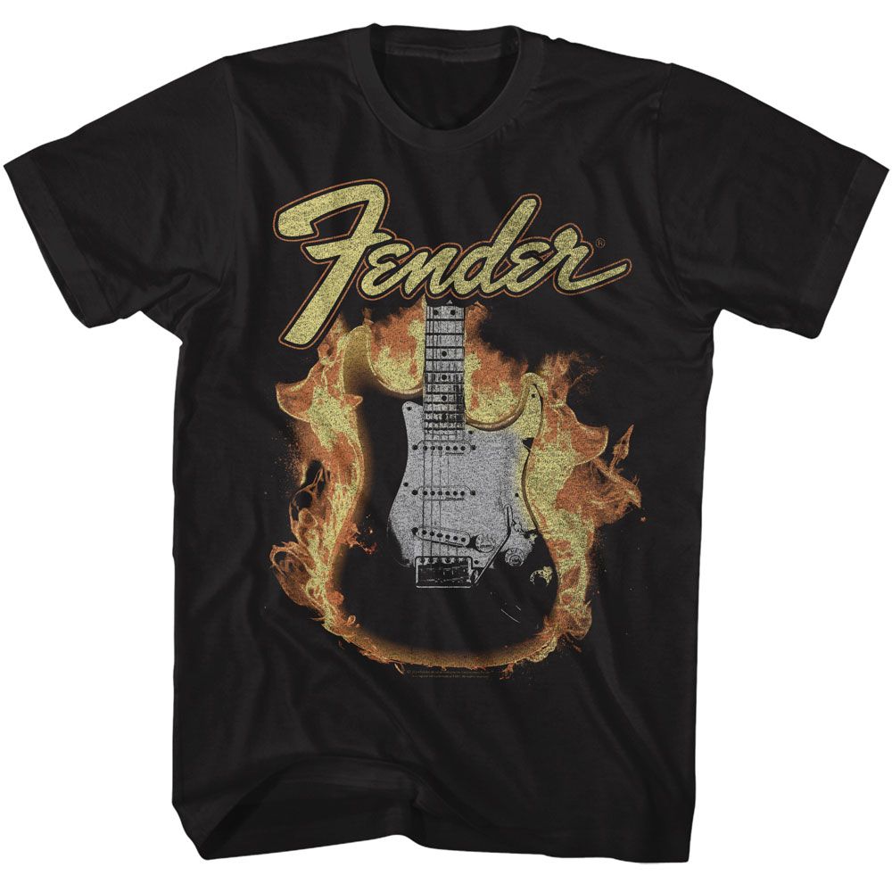 FENDER Eye-Catching T-Shirt, Flame Guitar