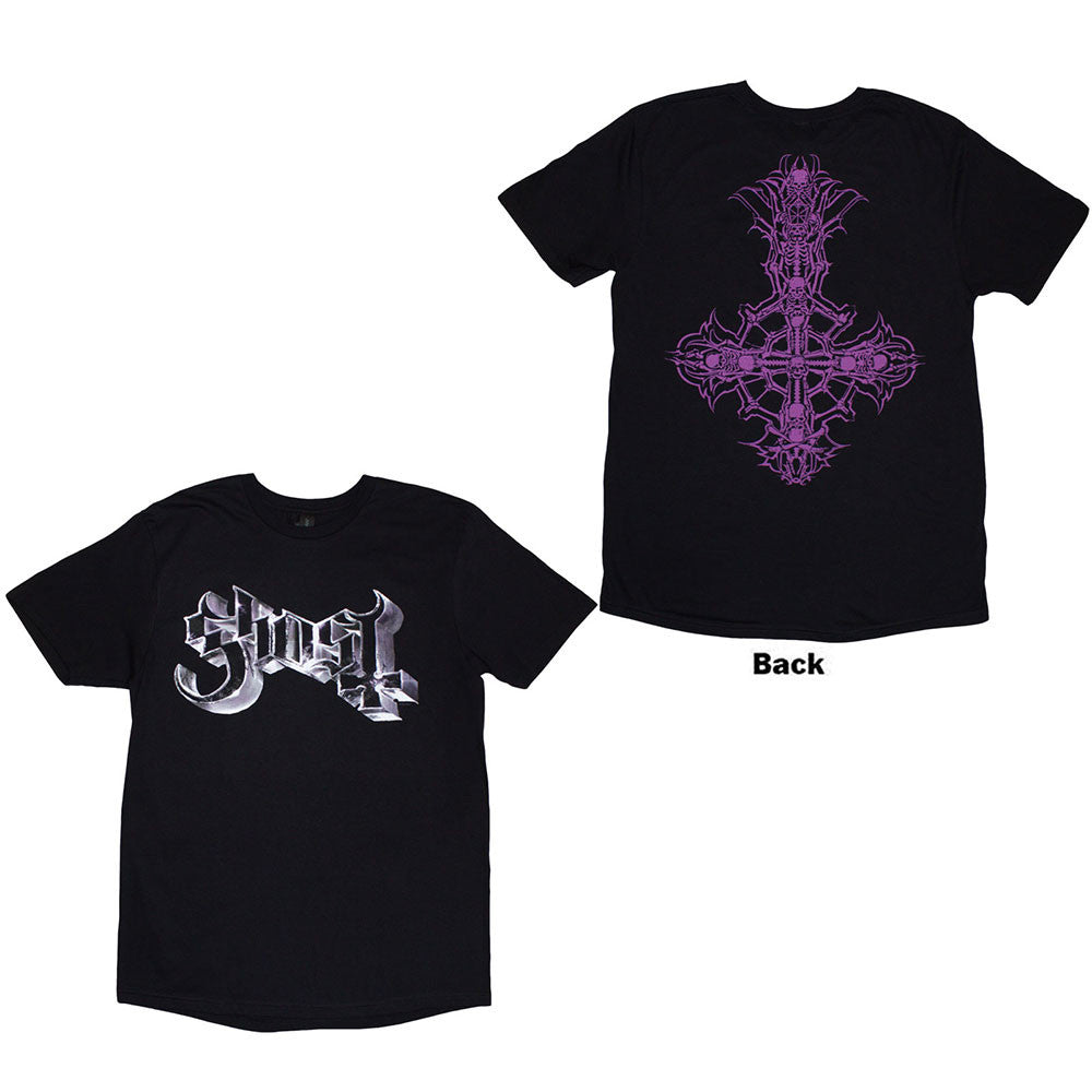 GHOST Attractive T-Shirt, Metal Logo &amp; Purple Crucifix