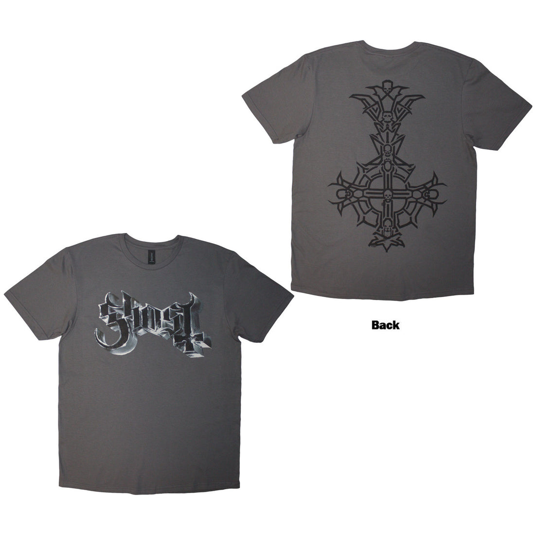GHOST Attractive T-Shirt, Chrome Logo &amp; Crucifix Outline