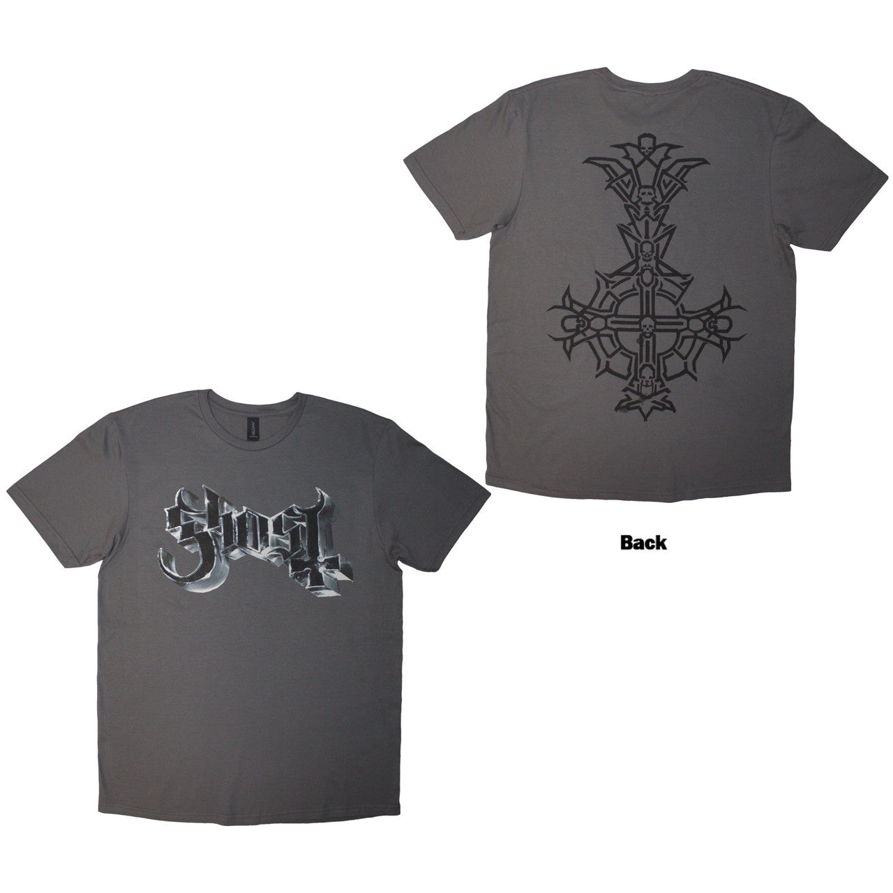 GHOST Attractive T-Shirt, Chrome Logo &amp; Crucifix Outline