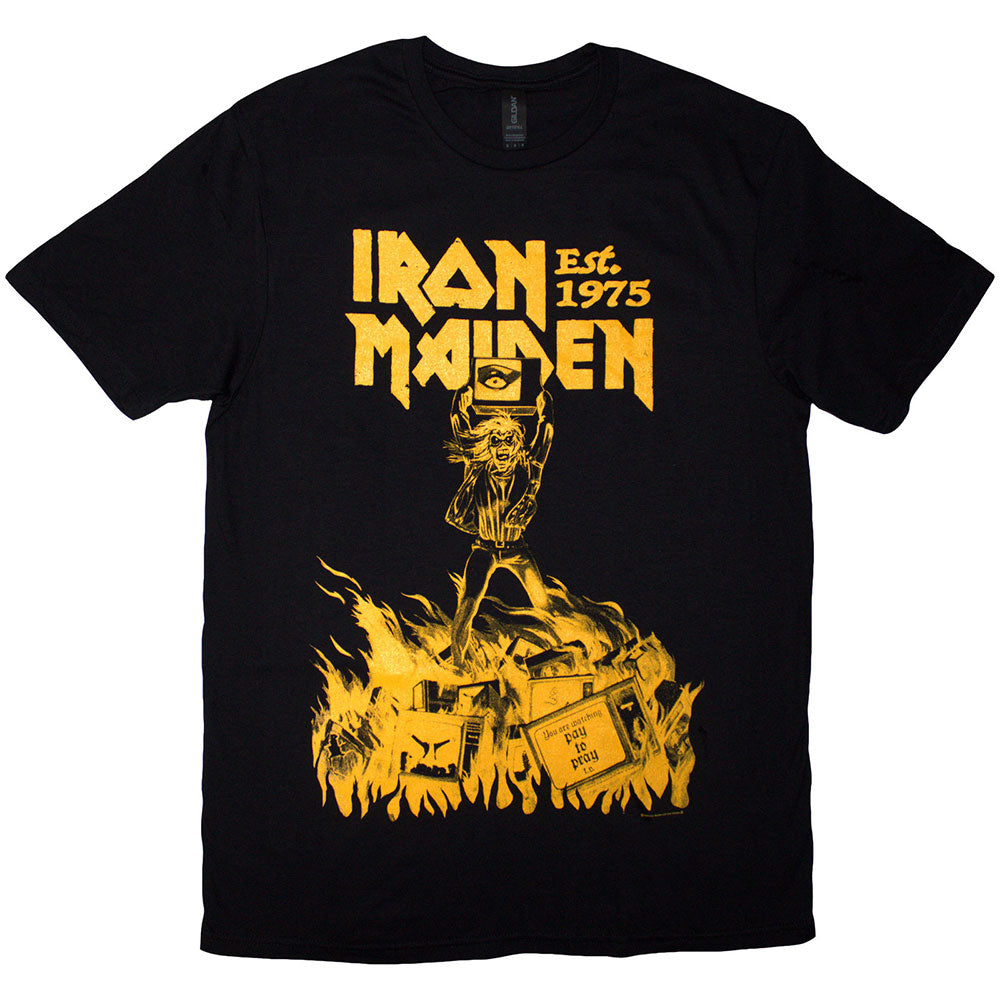 IRON MAIDEN Attractive T-Shirt, Est. 1975 Holy Smoke Yellow