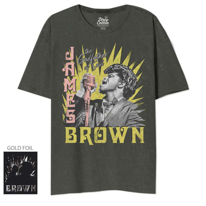 JAMES BROWN Mineral Wash T-Shirt, On The Mic