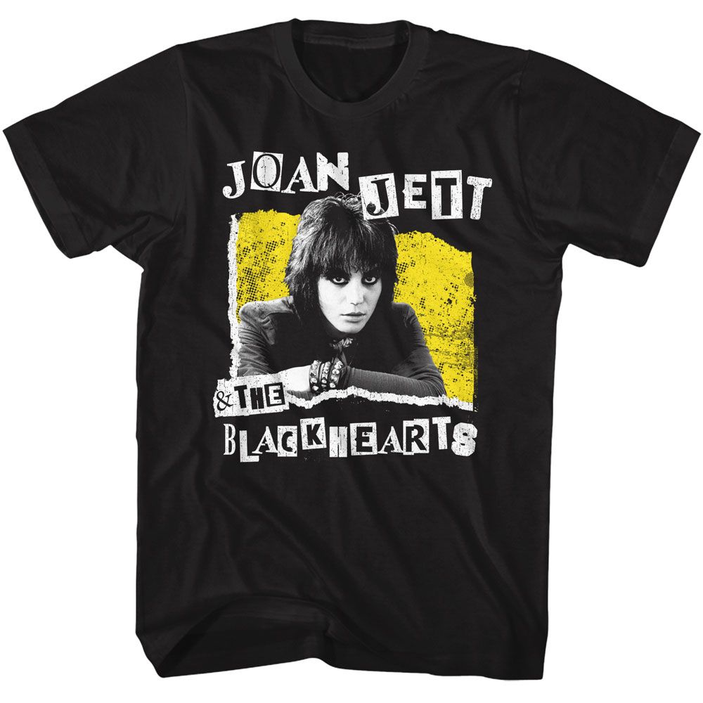 Black t-shirt with Joan Jett &amp; The Blackhearts graphic design on a white background