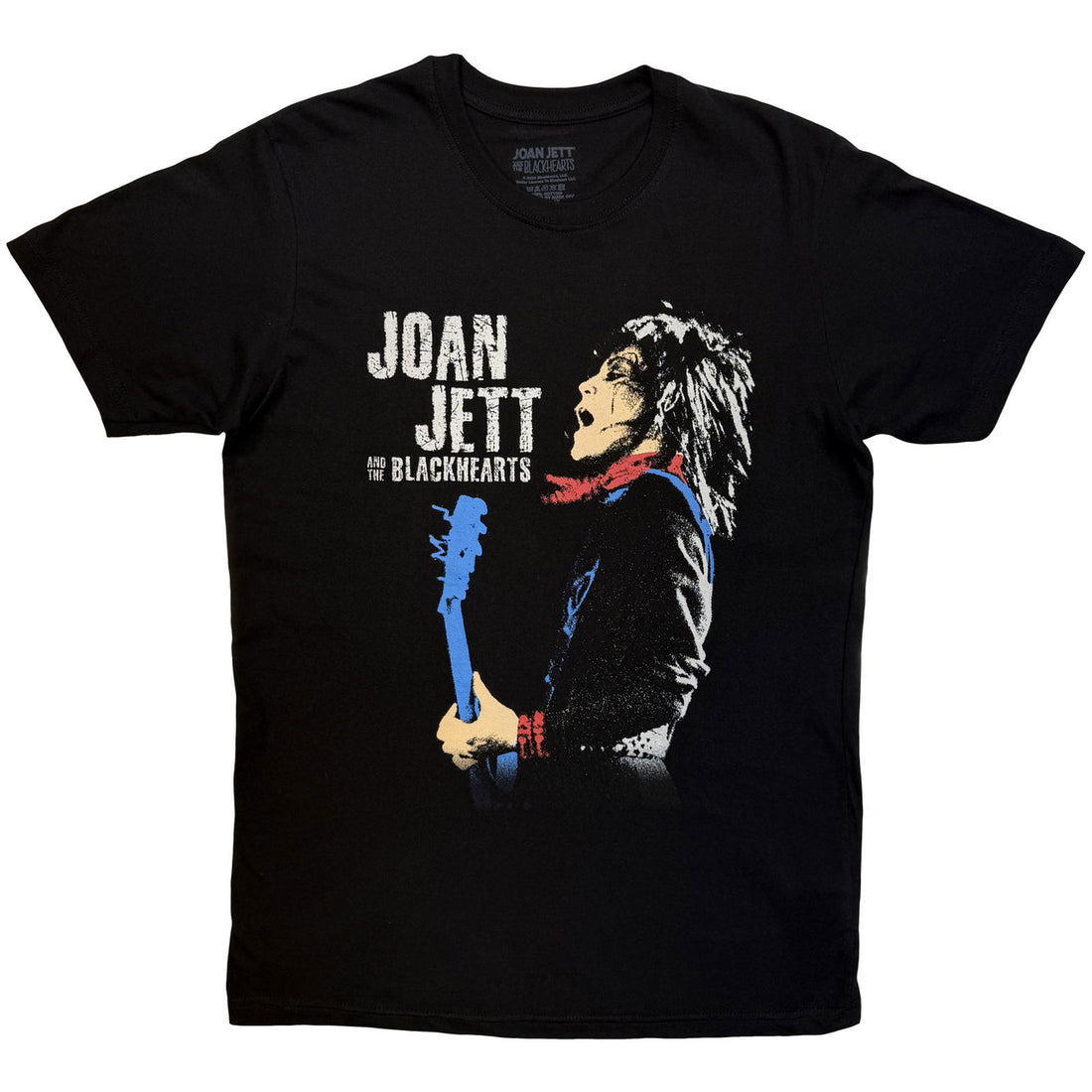 Black t-shirt with graphic of Joan Jett holding a guitar and text on a white background