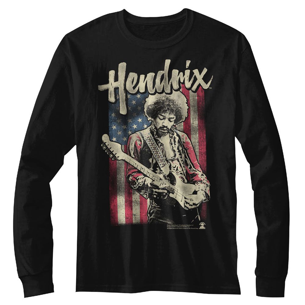 JIMI HENDRIX Eye-Catching Long Sleeve T-Shirt, US Flag