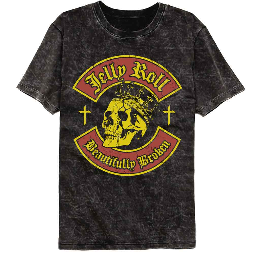 JELLY ROLL Mineral Wash T-Shirt, SKULL AND CROSSES