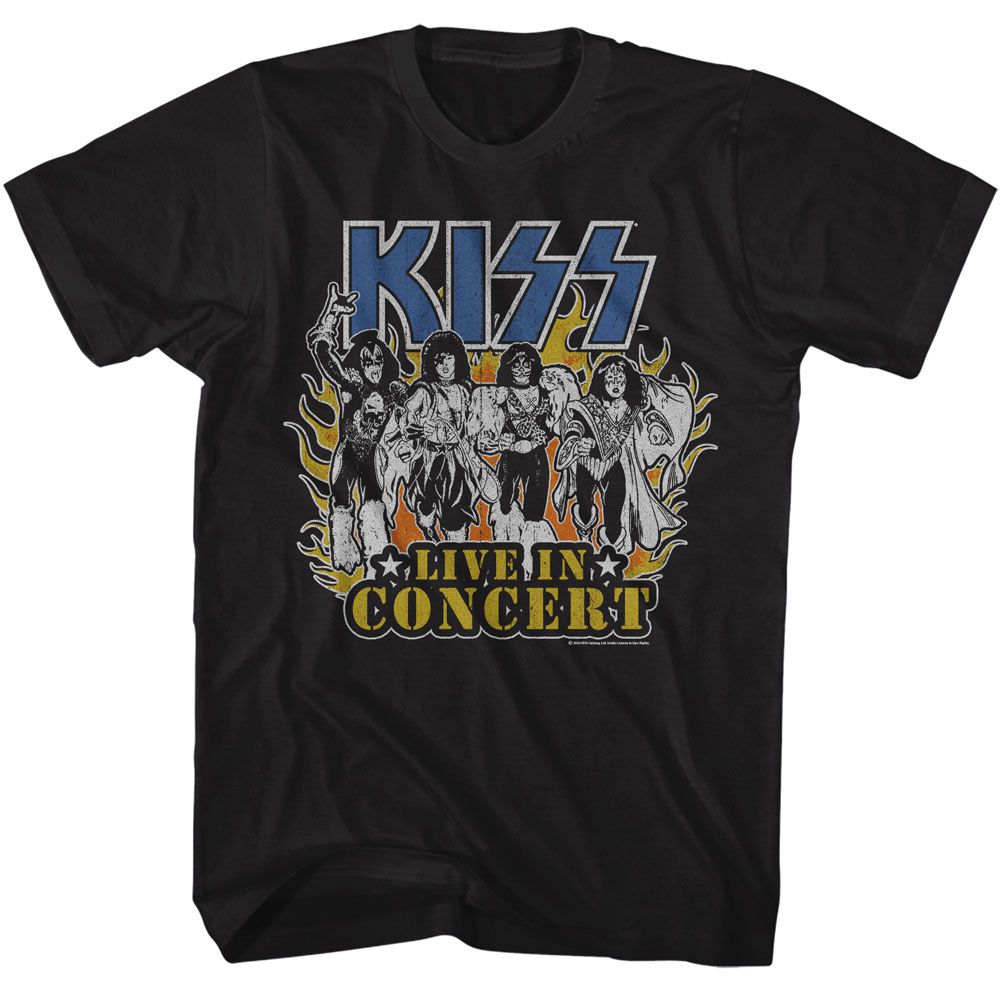 KISS Eye-Catching T-Shirt, Live in Flames