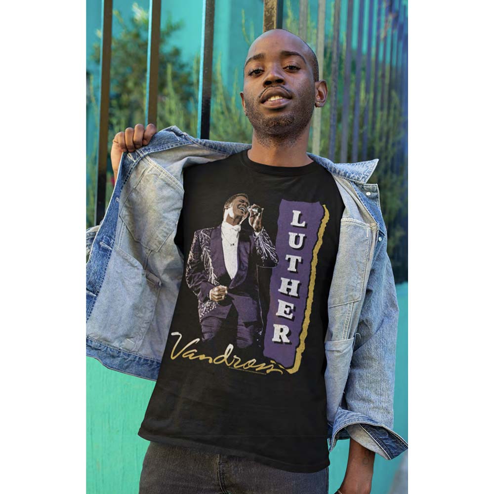 LUTHER VANDROSS Eye-Catching T-Shirt, Purple Suit