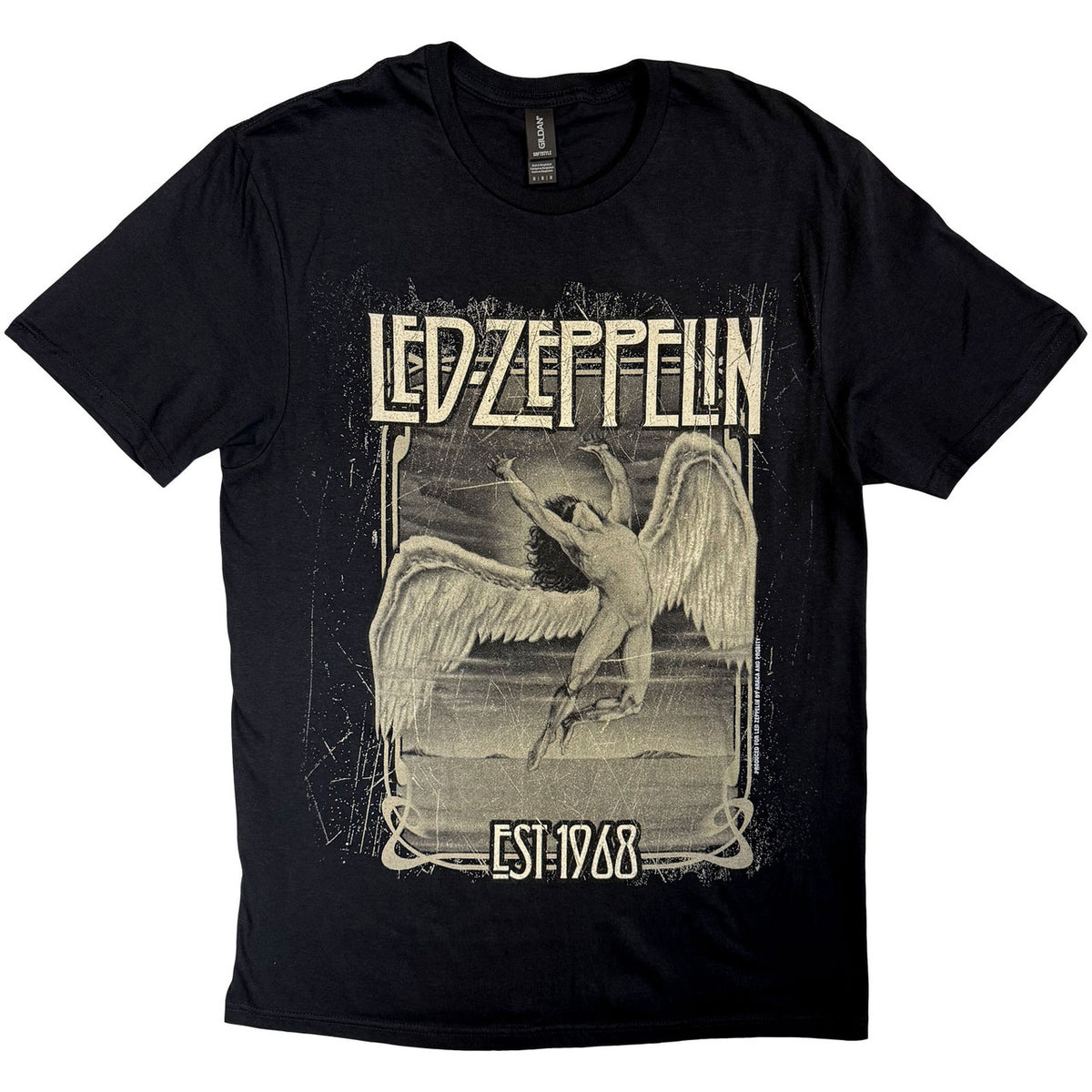 Black t-shirt with Led Zeppelin graphic design featuring a winged creature and text.