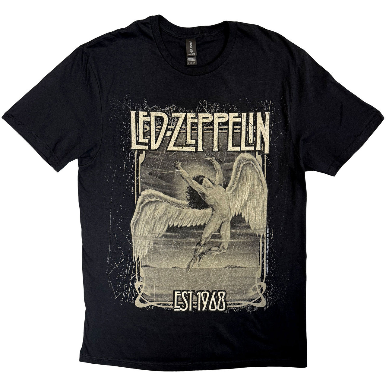 Black t-shirt with Led Zeppelin graphic design featuring a winged creature and text.