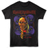 Black t-shirt with Iron Maiden logo and colorful graphic design on a white background