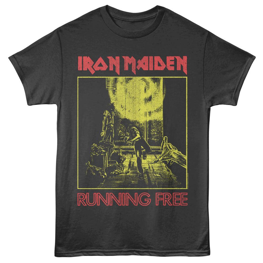 Black t-shirt with Iron Maiden graphic and &