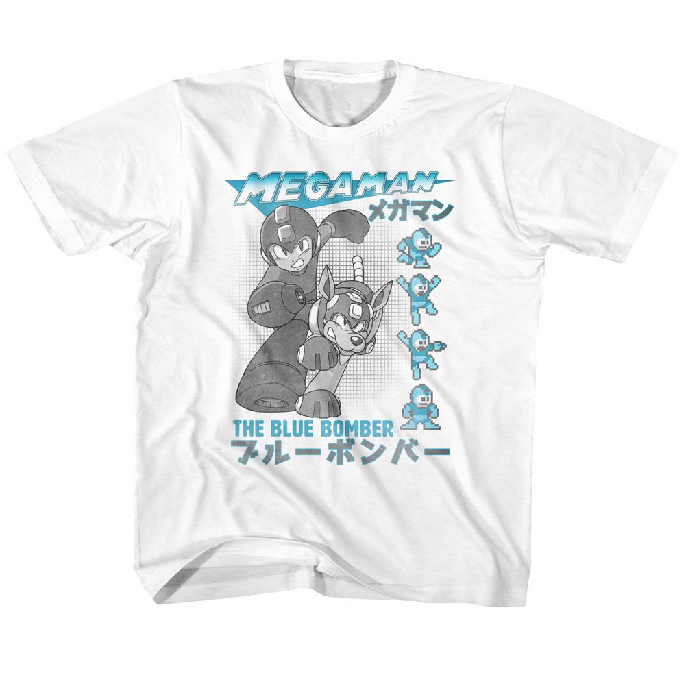 MEGA MAN Eye-Catching T-Shirt, BLUE BOMBER