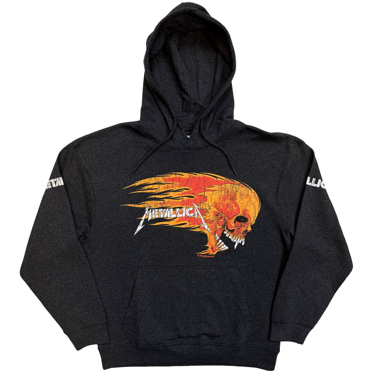 METALLICA Attractive Hoodie, Worn Pushead Flaming Skull