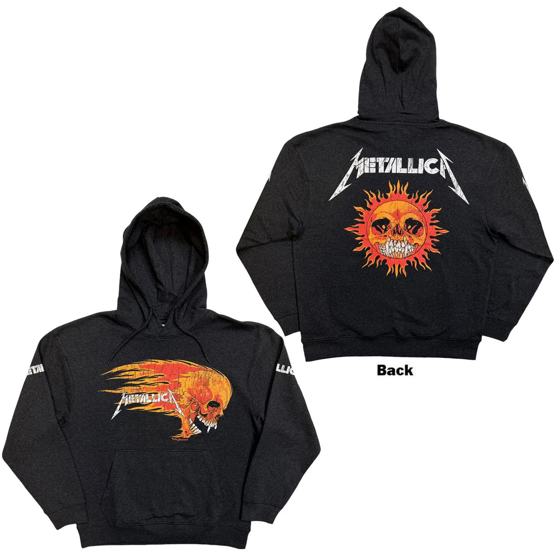 METALLICA Attractive Hoodie, Worn Pushead Flaming Skull