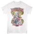 White t-shirt with Megadeth graphic design featuring a skeleton on a motorcycle.