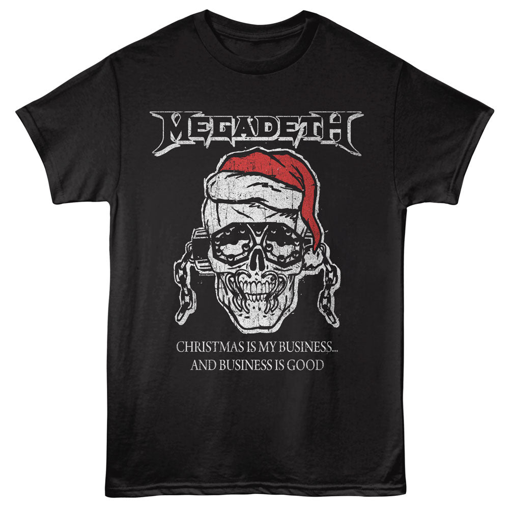 Black t-shirt with Megadeth logo and skull design on a white background
