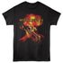 Black t-shirt with Megadeth graphic design featuring a skeleton holding a sword against a red and yellow background.