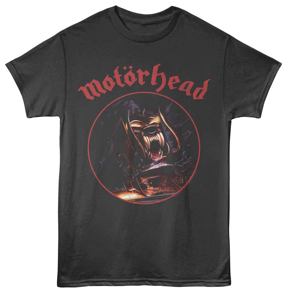 Black t-shirt with Motorhead logo and emblem on a white background