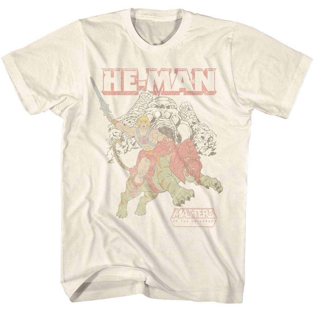 MASTERS OF THE UNIVERSE Famous T-Shirt, He Man And Battle Cat At Castle Grayskull