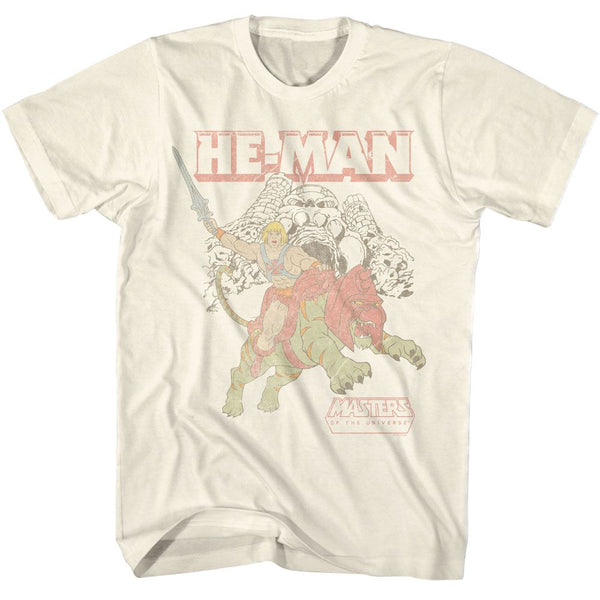 MASTERS OF THE UNIVERSE Famous T-Shirt, He Man And Battle Cat At Castle Grayskull