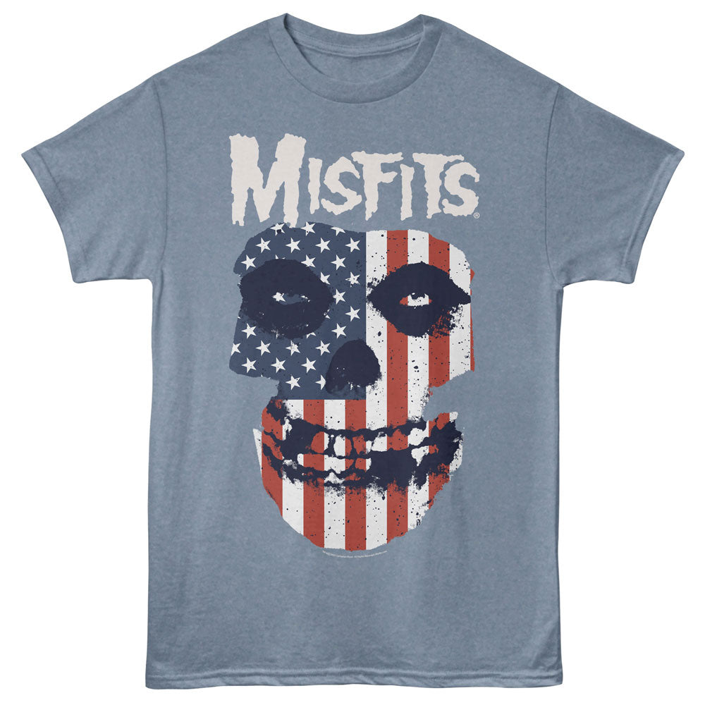 Blue t-shirt with a skull design and &